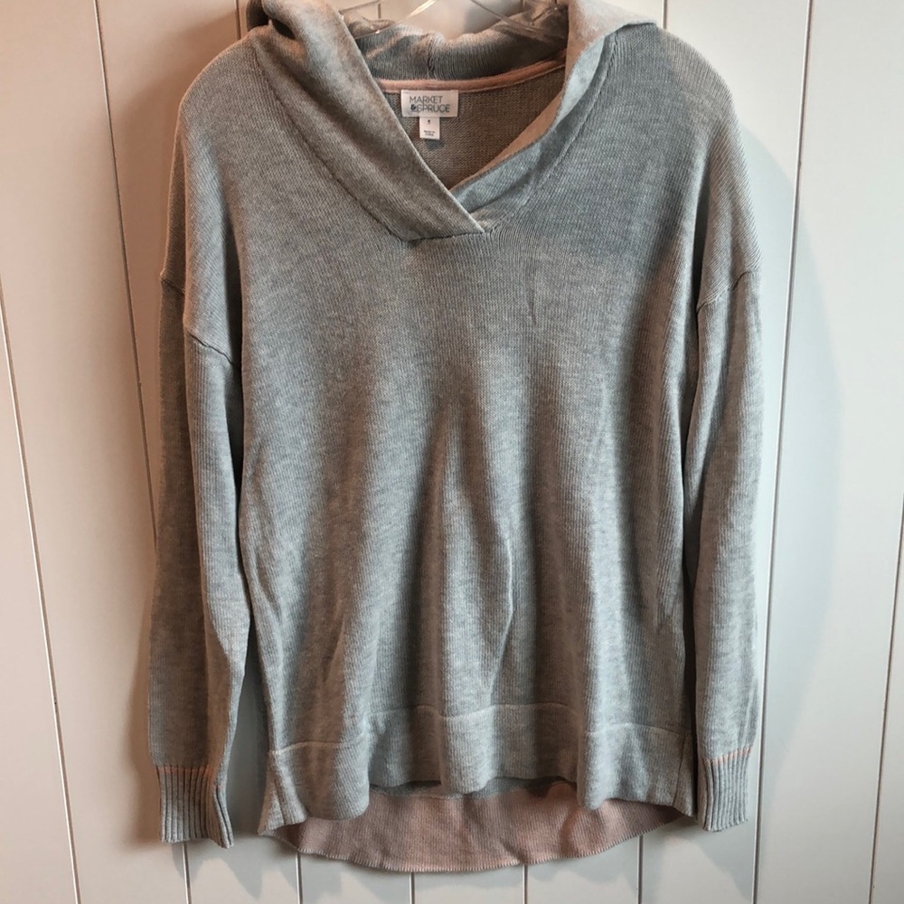 Market and Spruce Gray Hooded Sweater cotton blend loungewear shell pink detail